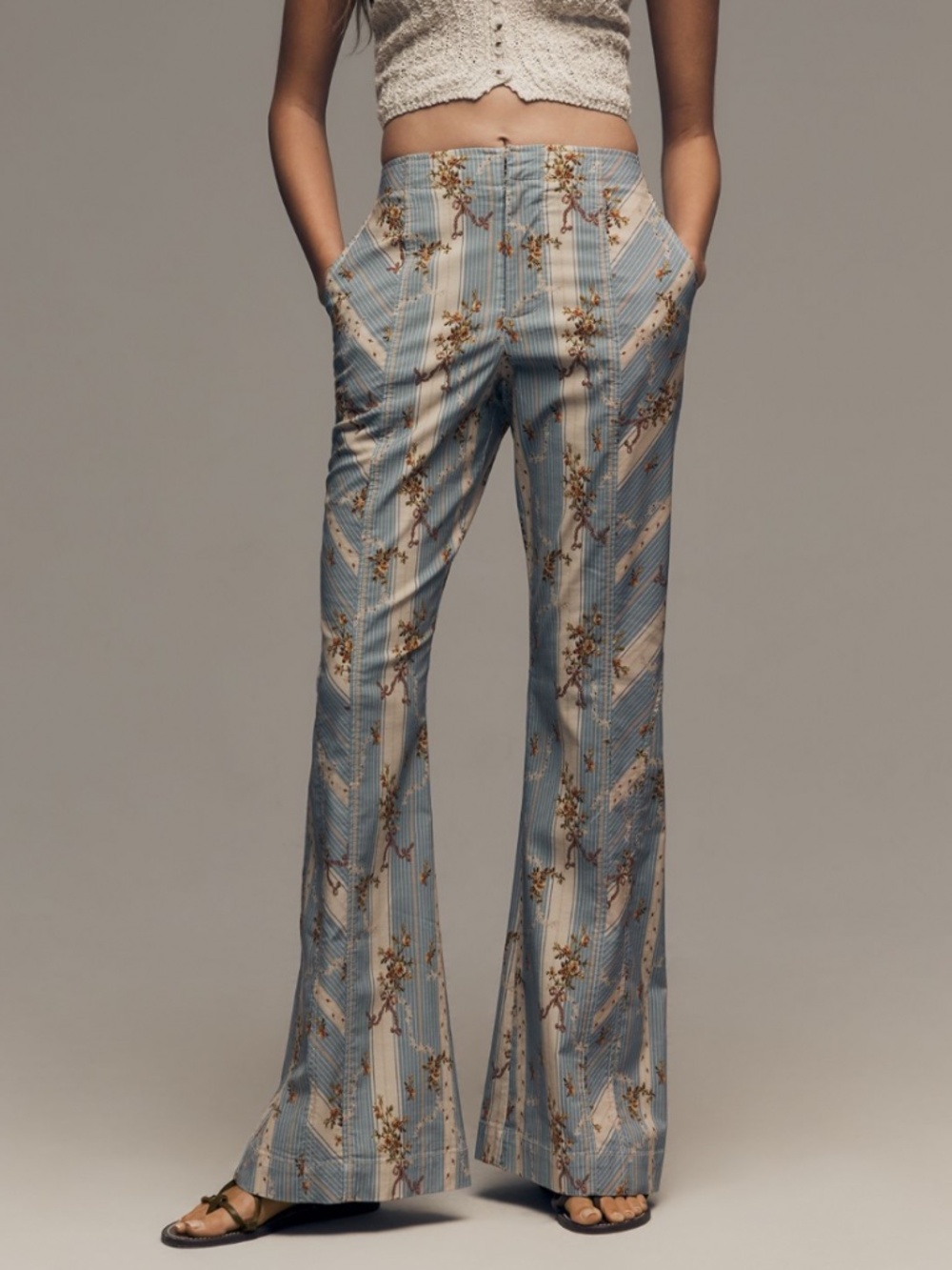 NWT: Blue & Cream Floral Printed Seamed Pants (4) by Anthropologie